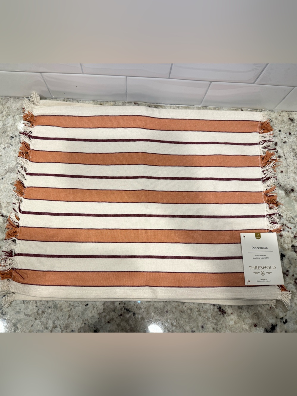 Threshold Striped Place Mats 14x19 Cream and Orange Rust (2 Set - 4 Total) NWT